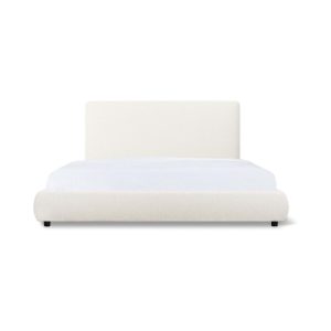 dream storage bed with tall headboard, queen, cream boucle