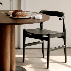tuck in dining chair, wood seat, black ash