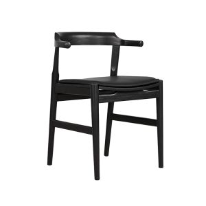 tuck in dining chair with black cushion, black ash