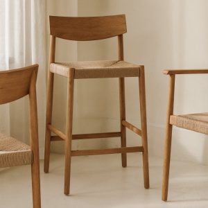dinner guest counter stool, white oak/ natural papercord seat