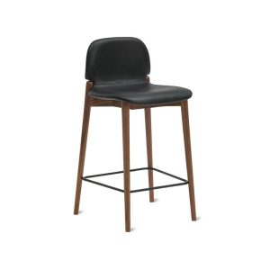 dine in counter stool, walnut/black leather