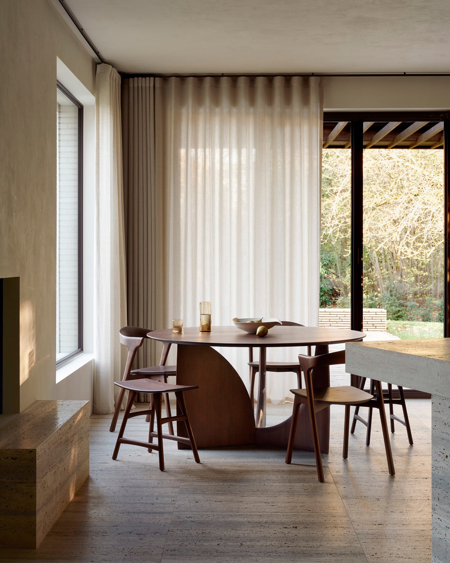geometric dining table brown teak
